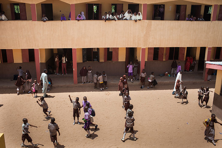 Children playing at a school in northeastern Nigeria that has received notes threatening an attack. © 2014 Watchlist/Ruth McDowall. 